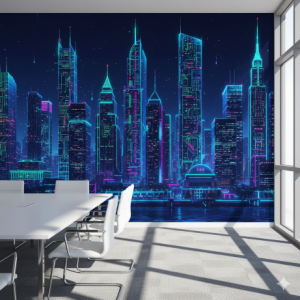 Circuit City Skyline Technology Wall Mural