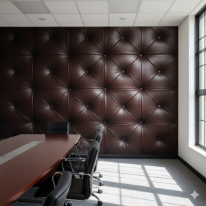 Faux Leather Paneling Masculine Wallpaper Office