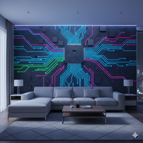 Glow-in-the-Dark Circuit Board 3D Technology Wallpaper Glow-in-the-Dark Circuit Board 3D Technology Wallpaper