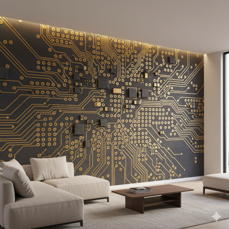 Magnified Circuit Board (Muted Tones) Living Room Wallpaper Magnified Circuit Board (Muted Tones) Living Room Wallpaper