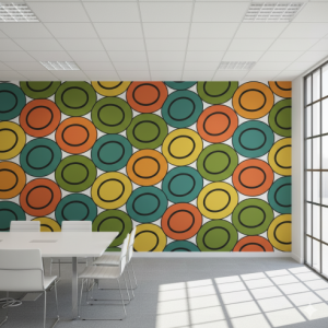 Mid-Century Modern Pebble Array Geometric Wallpaper: A large-scale, repeating pattern of overlapping or nested ovals and ellipses, inspired by 1950s and 60s design.