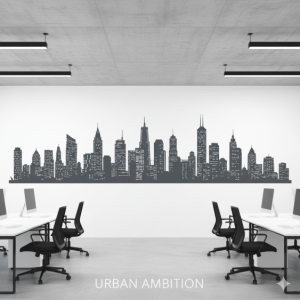 Monochromatic City Skyline Office Wallpaper Mural