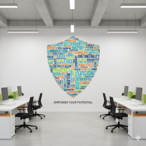Motivational word cloud office wallpaper mural