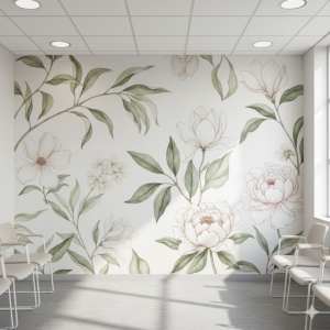 Soft Botanical Illustrations Doctor's Office Wallpaper