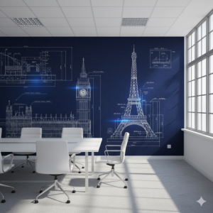 The Architectural Blueprint of a Landmark Building, Office Wallpaper Mural.