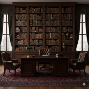 Trompe-l'oeil Library Shelves Lawyer's Office Wallpaper