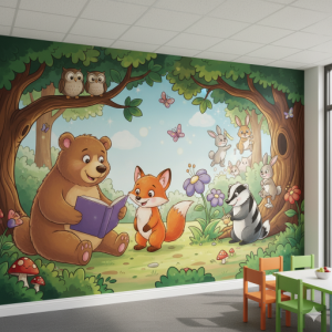 Whimsical Forest Friends Pediatric Doctor's Office Wallpaper Mural.  