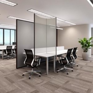 Acoustic screens as flexible hedges in modern office.