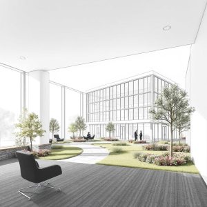 Architectural drawing of an office landscape scene