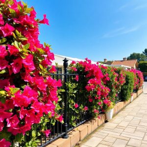 Bougainvillea along restaurant perimeter fence