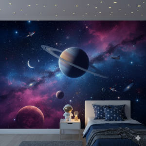 Outer space mural bedroom