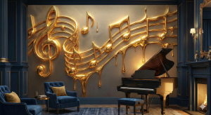 Floating "Liquid Gold" Musical Notes Wallpaper Mural