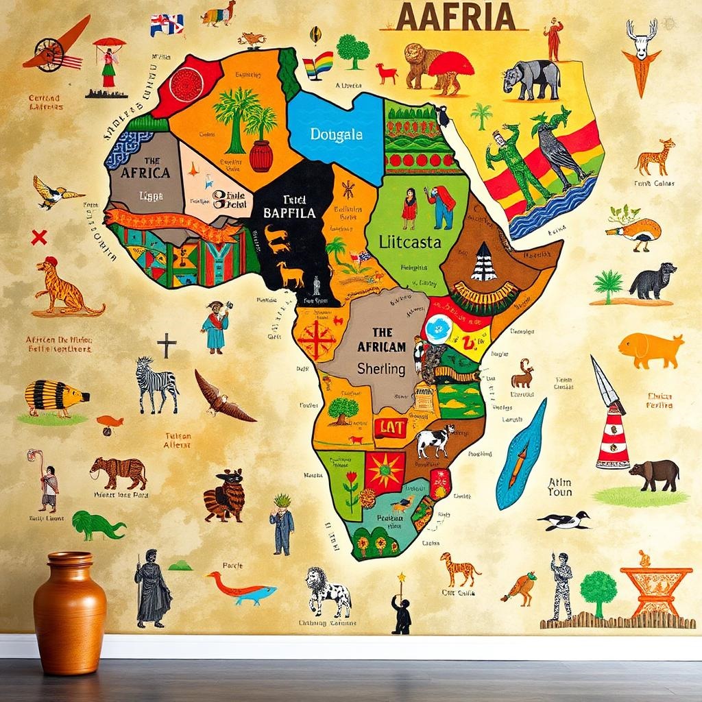 A striking full-wall art mural of the African map African map wall art