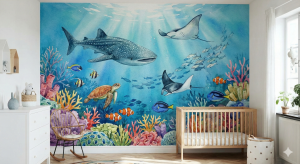 Marine animal wallpaper mural.