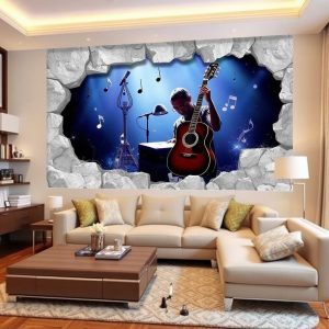 Stylish living room 3D music-themed wallpaper mural design