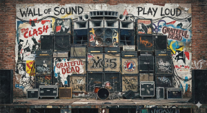 The Wall of Sound Speaker Stack : A grunge/rock-and-roll 3d mural that mimics the look of a massive concert stage.