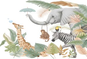 Whimsical Safari Wildlife Mural.