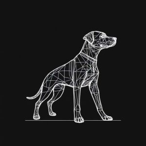 Architectural Blueprint Line-Work Dog Mural: A minimalist approach featuring white architectural lines on a matte black background. It displays the "schematic" of your dog from the top down, looking like a sophisticated engineering drawing.