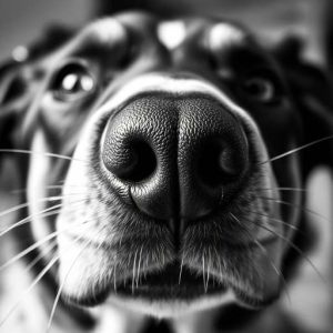 Black-and-white macro dog snout and whiskers mural