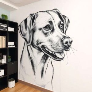 Charcoal-style dog mural with visible strokes and smudges on plaster Regenerate Copy Good response Bad response 