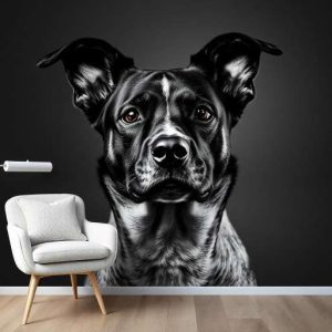 Dramatic black-and-white chiaroscuro dog portrait mural Regenerate Copy Good response Bad response 