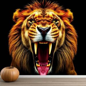 The Mid-Roar Angry Lion Wallpaper Mural