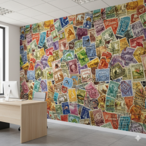 The Postal Stamp Collage Office Wallpaper