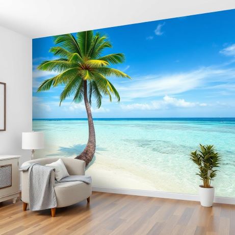 Tropical Leaning Palm Vista Travel Agency Wallpaper Mural Tropical Leaning Palm Vista Tour and Travel Wallpaper Mural