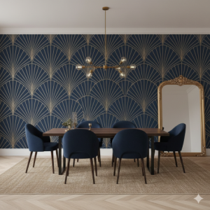 Art Deco Gold & Navy (Matte) Non-Woven Wallpaper (2)