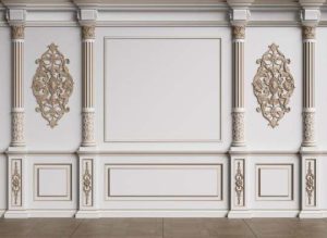 Classic moldings and wainscoting wallpaper mural.