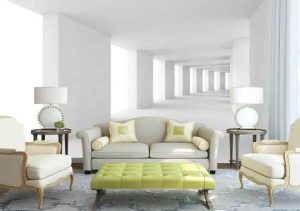 Depth and perspective columns matte white living room wallpaper 