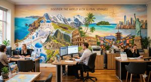 Global voyages travel agency wallpaper mural (2)