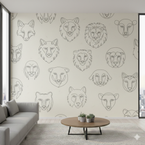 Matte Black & White Line Wildlife Art Wallpaper