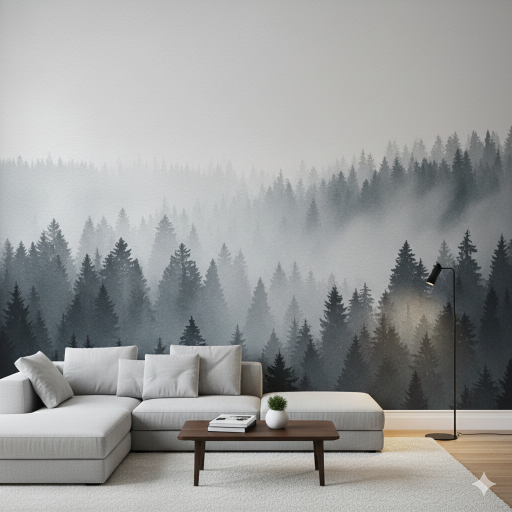 Misty Pine Forest Non-Woven Wallpaper Mural Misty Pine Forest Non-Woven Wallpaper Mural