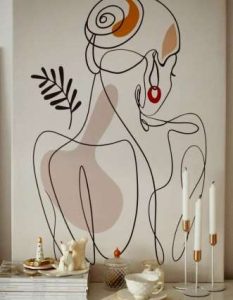 Non woven minimalist line art wallpaper mural.