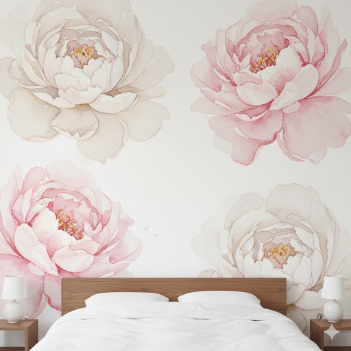 Oversized Watercolor Peonies Matte Finish Wallpaper Oversized Watercolor Peonies Matte Finish Wallpaper