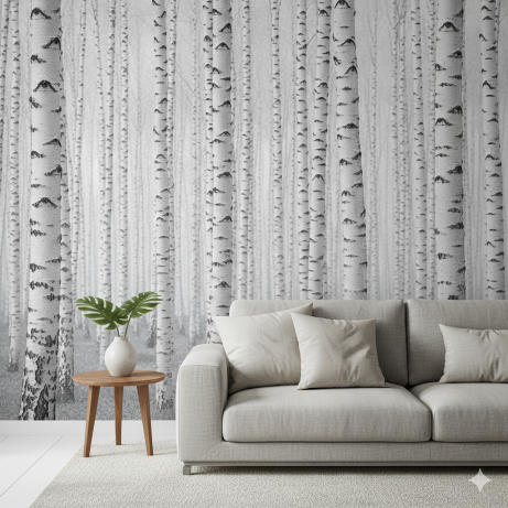 Scandinavian Birch Forest Matte Fish Wallpaper