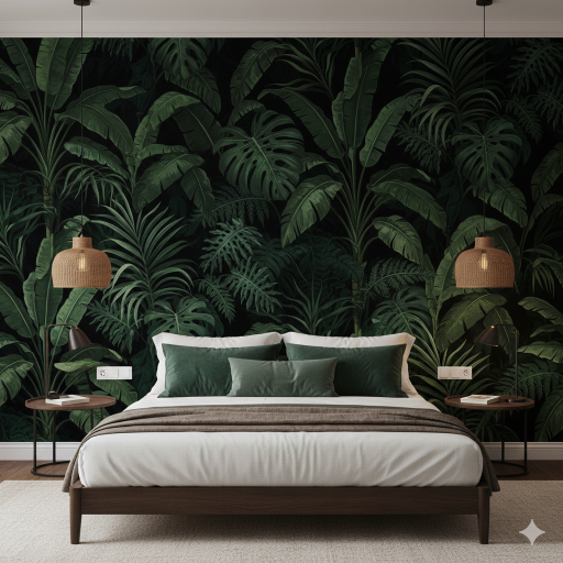 Tropical Dark Mode Jungle Bedroom Mural Tropical Dark Mode Jungle Bedroom Mural
