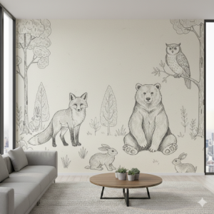 Woodland Animals Sketch Matte Wallpaper